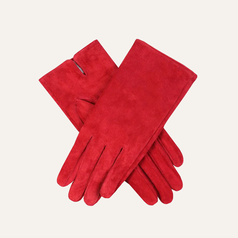Suede ladies gloves in red