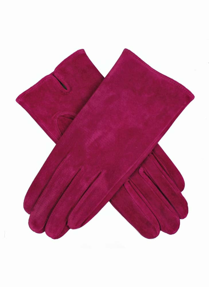 Suede ladies gloves in cerise
