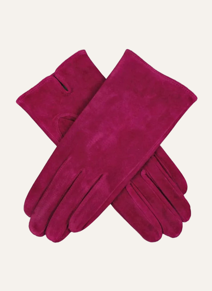 Suede ladies gloves in cerise
