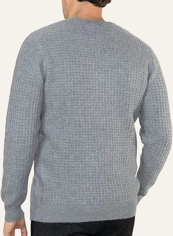 Lona Scott - Mens 4-Ply Cashmere Round Neck - Honeycomb Knit