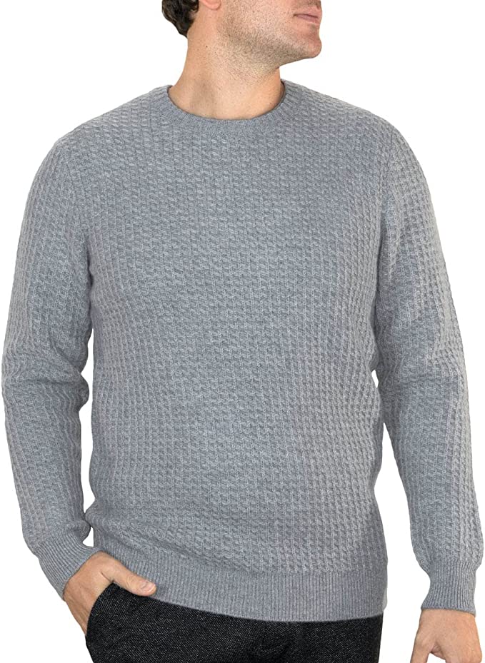 Lona Scott - Mens 4-Ply Cashmere Round Neck - Honeycomb Knit