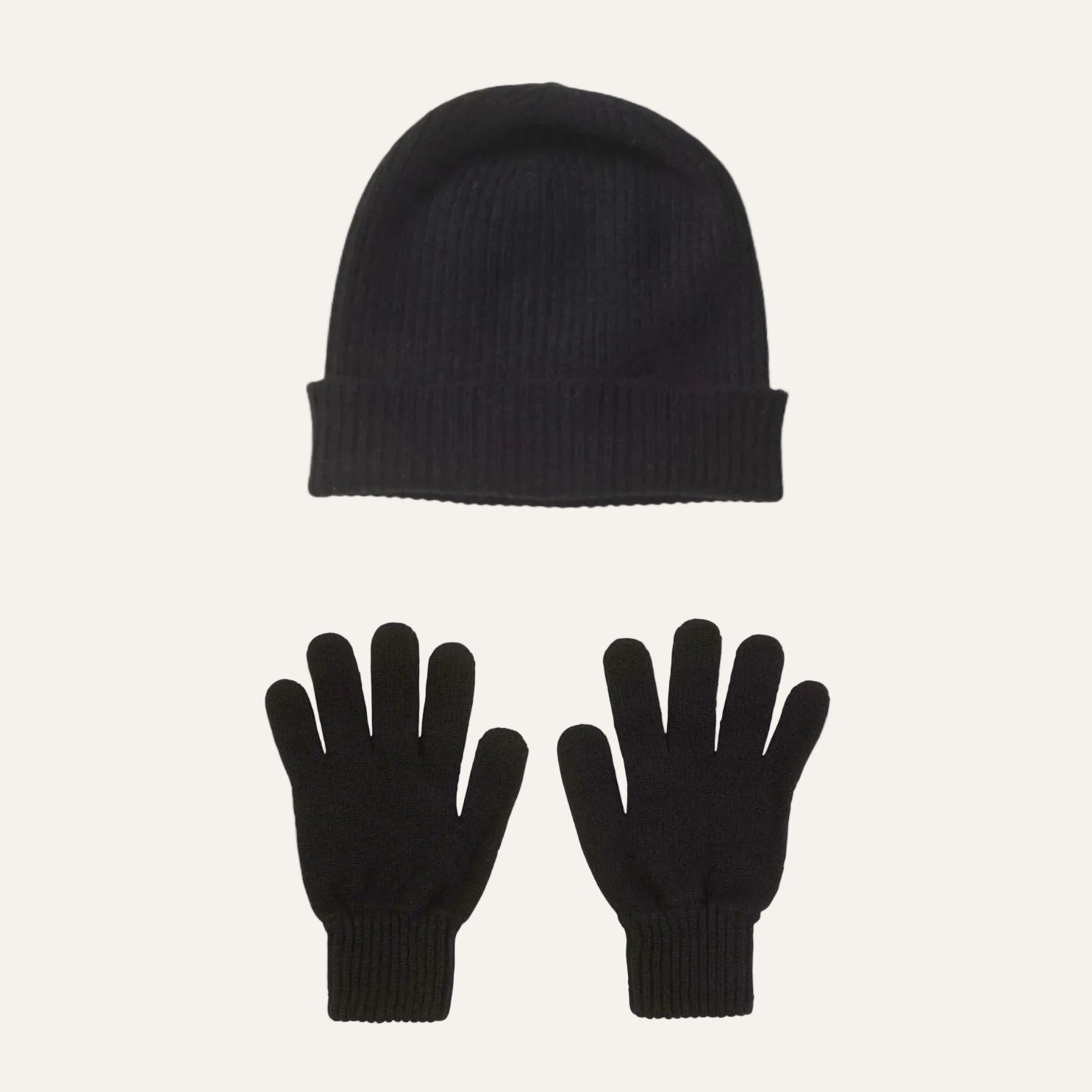 Black cashmere hat and gloves set