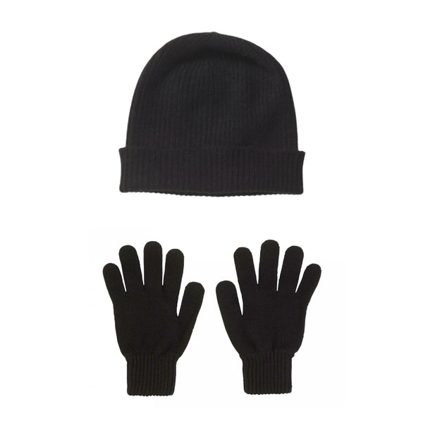 Black cashmere hat and gloves set