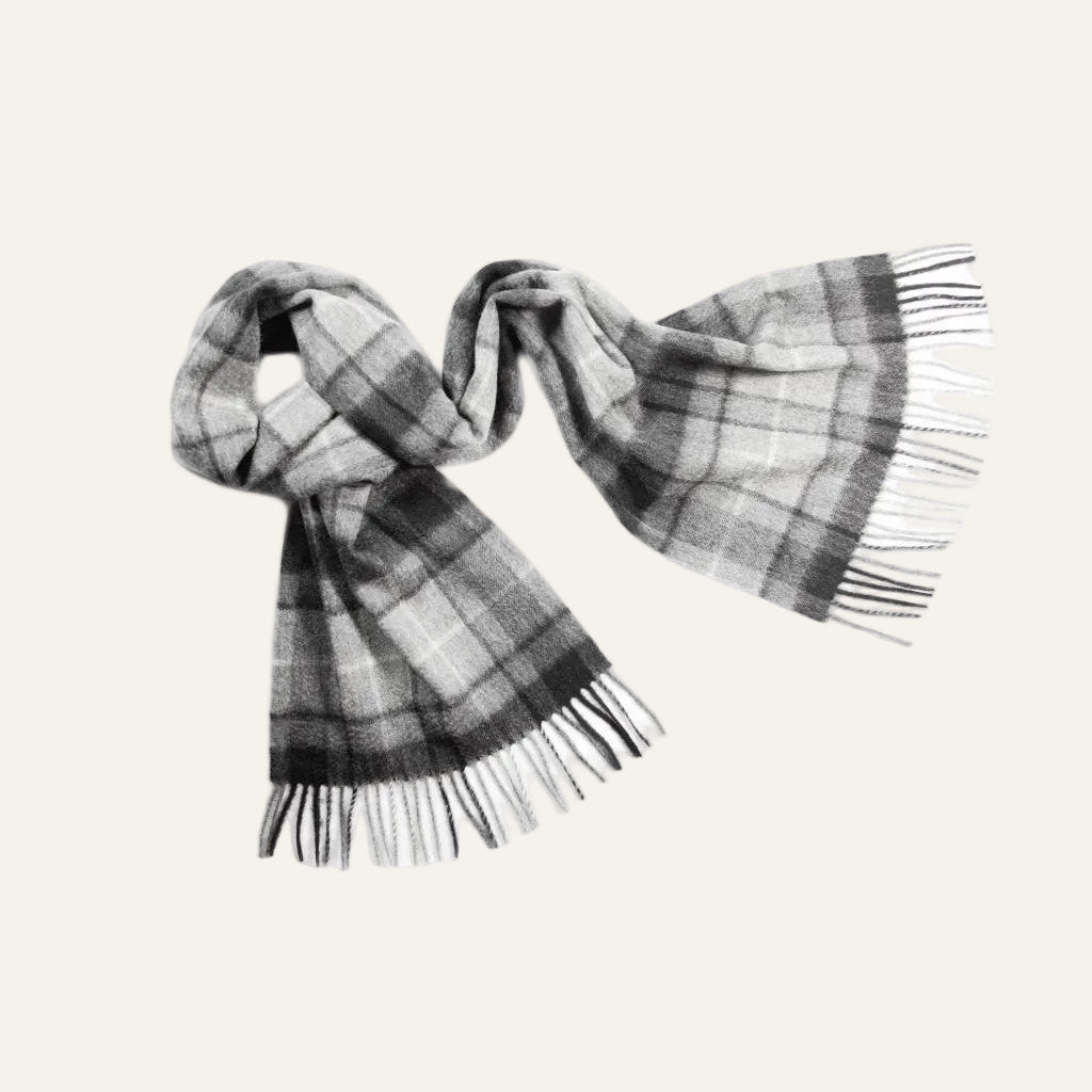 Checked Cashmere Scarf Grey Buchanan