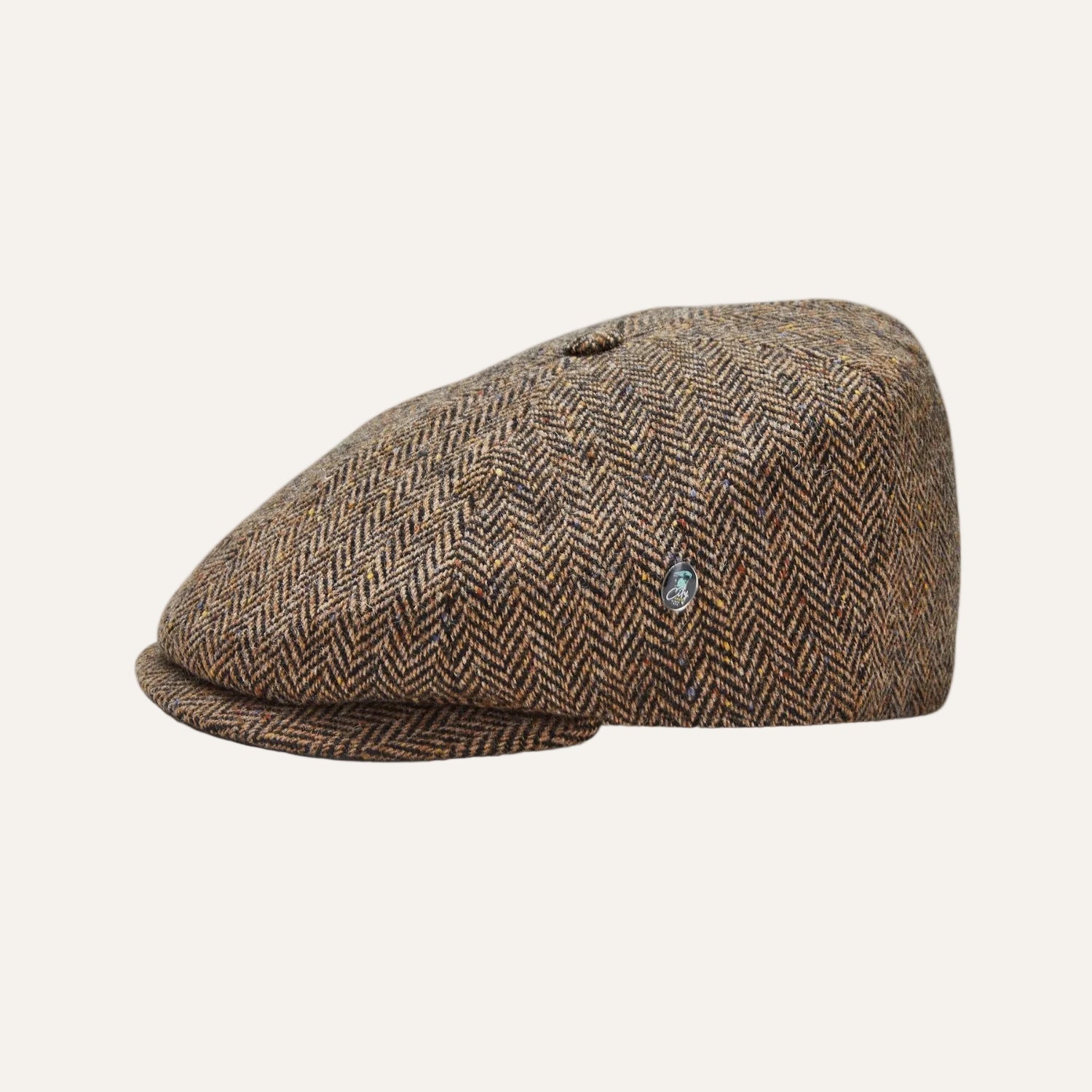 Donegal Tweed 6 Piece News Boy Cap | Brown Herringbone | City Sport