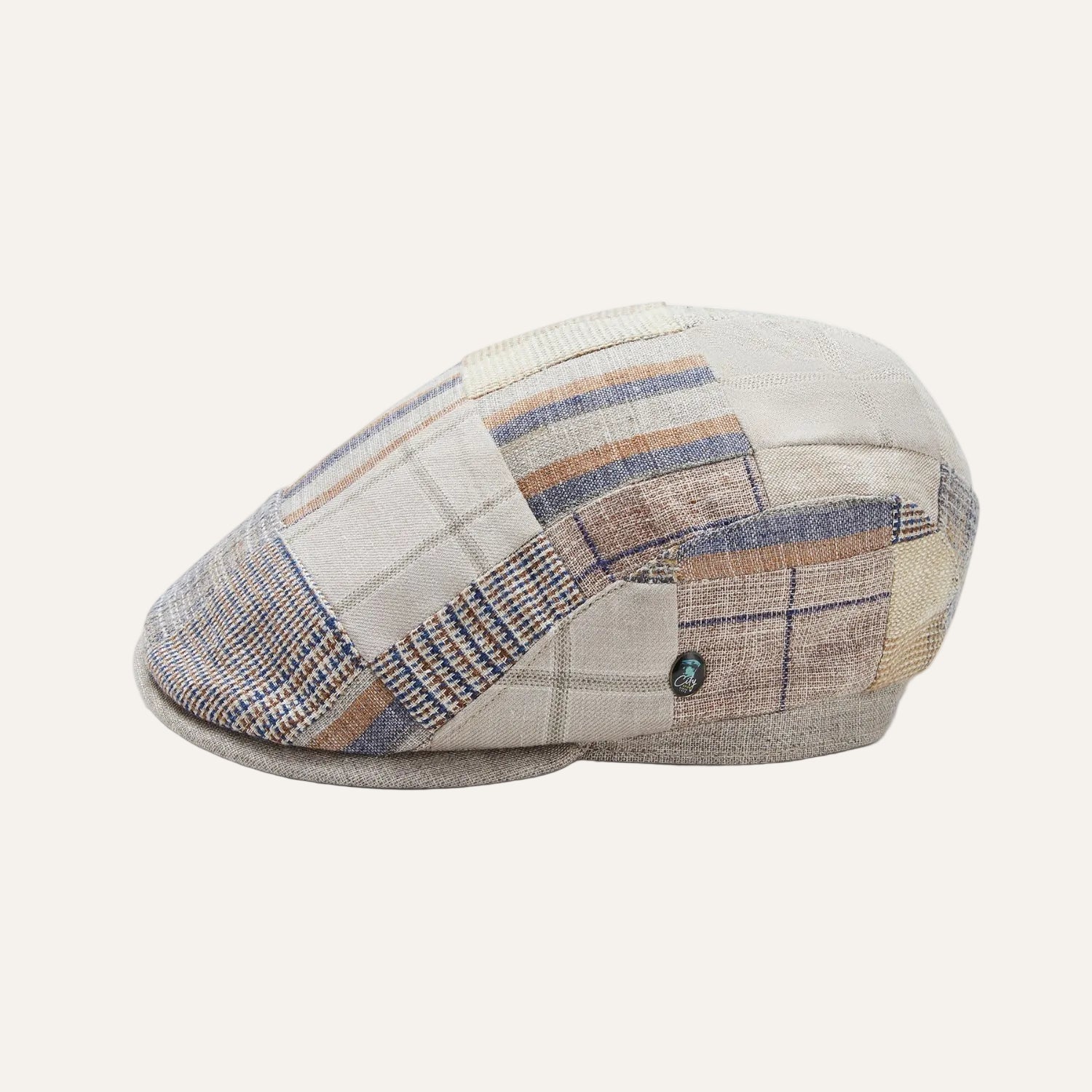 Mens Summer Cap | Linen Mix | Beige Patchwork | City Sport