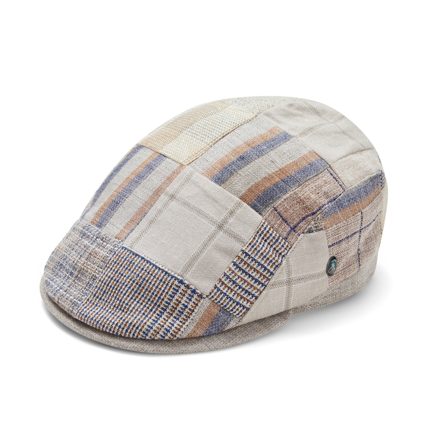 Mens Summer Cap | Linen Mix | Beige Patchwork | City Sport