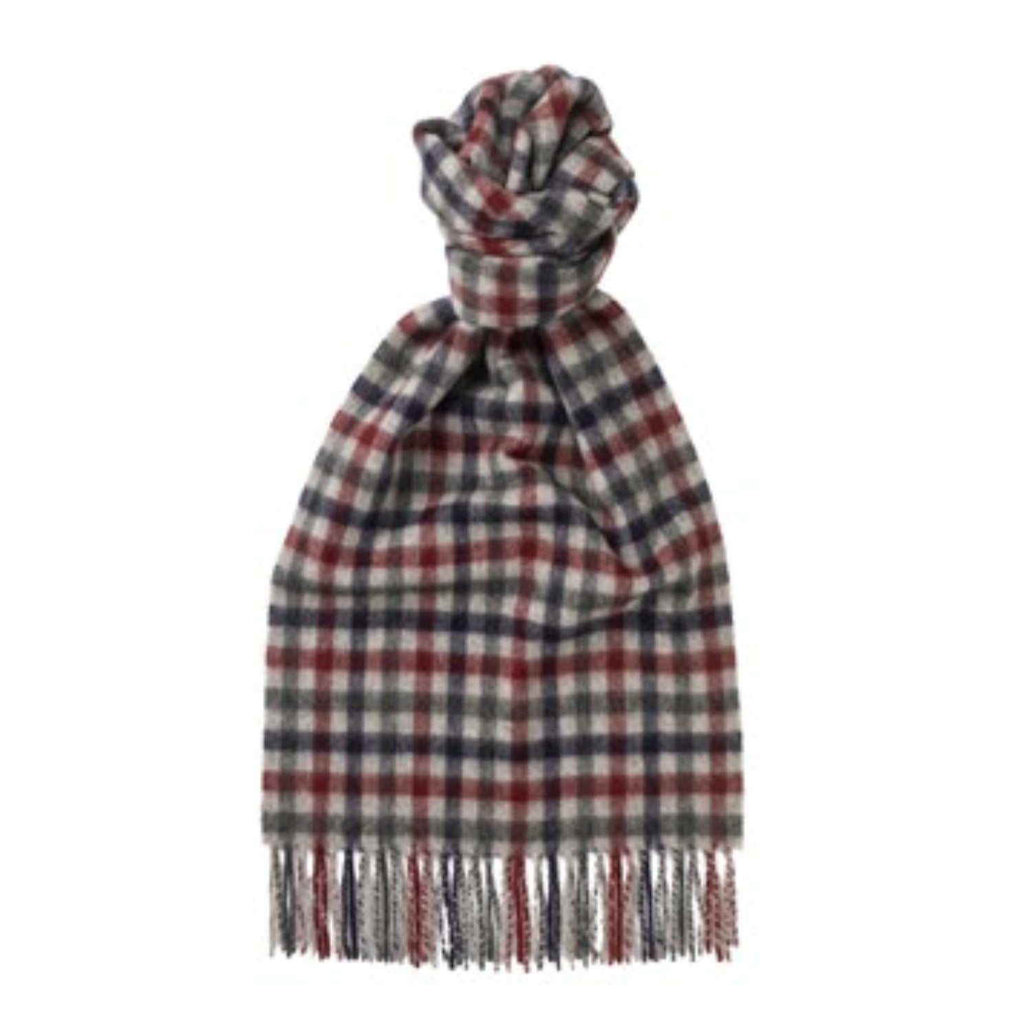 Pure Cashmere Checked Scarf - Burgundy, green, red