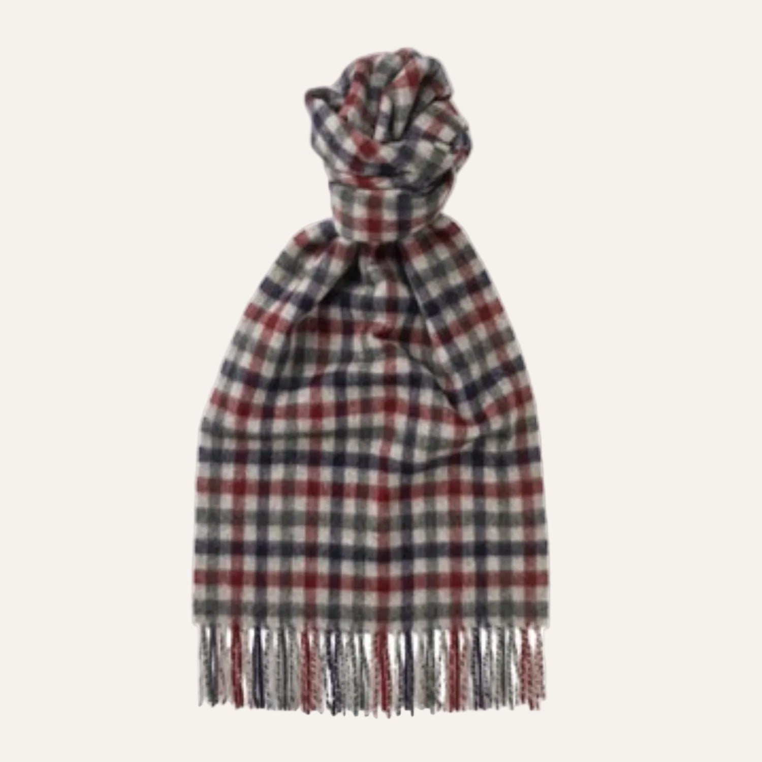 Pure Cashmere Checked Scarf - Burgundy, green, red