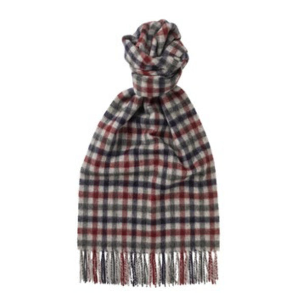 Pure Cashmere Checked Scarf - Burgundy, green, red