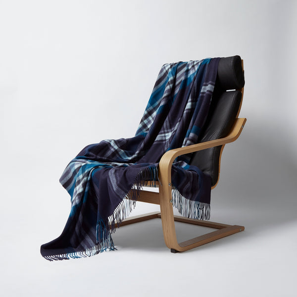 Checked Blue Cashmere Blanket | The Cashmere Choice