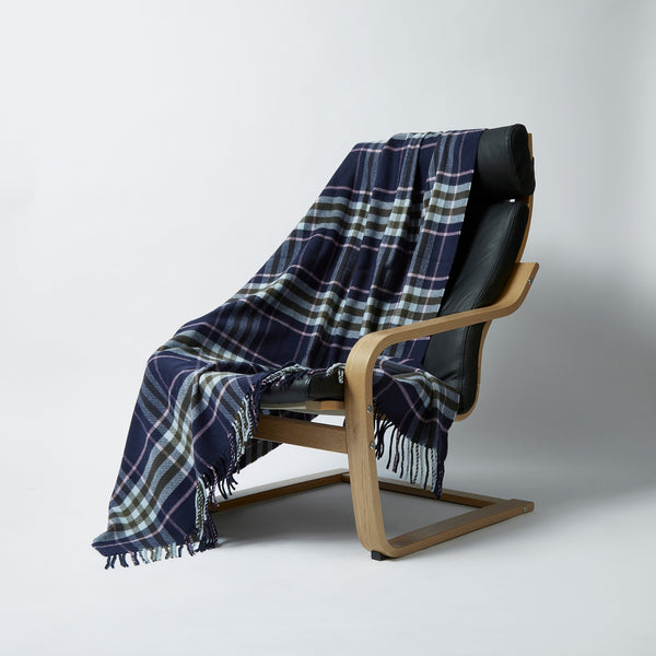 Checked Cashmere Blanket in Navy, Green and Pink | The Cashmere Choice