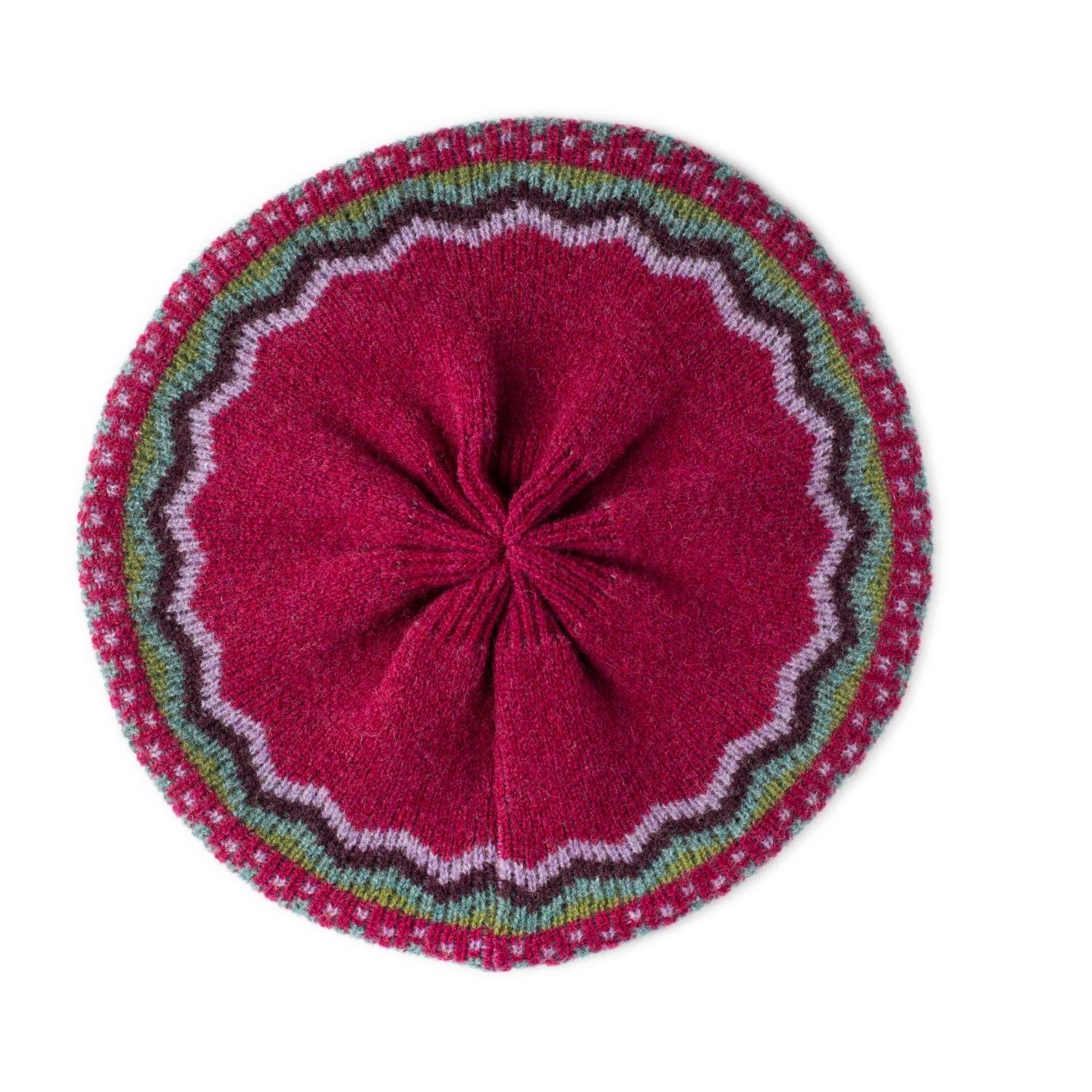 Fairisle Patterned Christmas Ladies Scarf Gloves and Beret Set - Pure Lambswool - Pink Beret