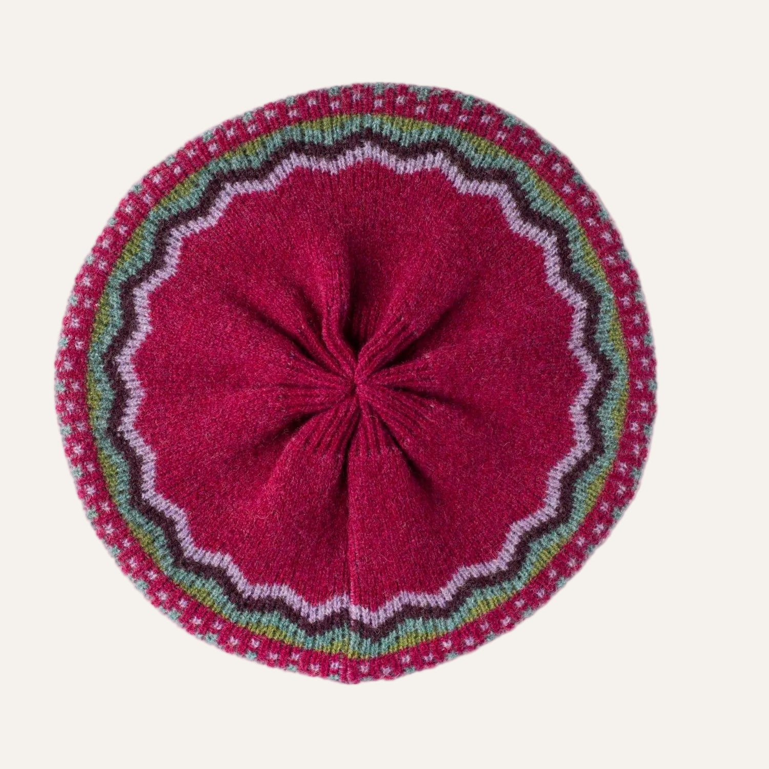 Fairisle Patterned Christmas Ladies Scarf Gloves and Beret Set - Pure Lambswool - Pink Beret