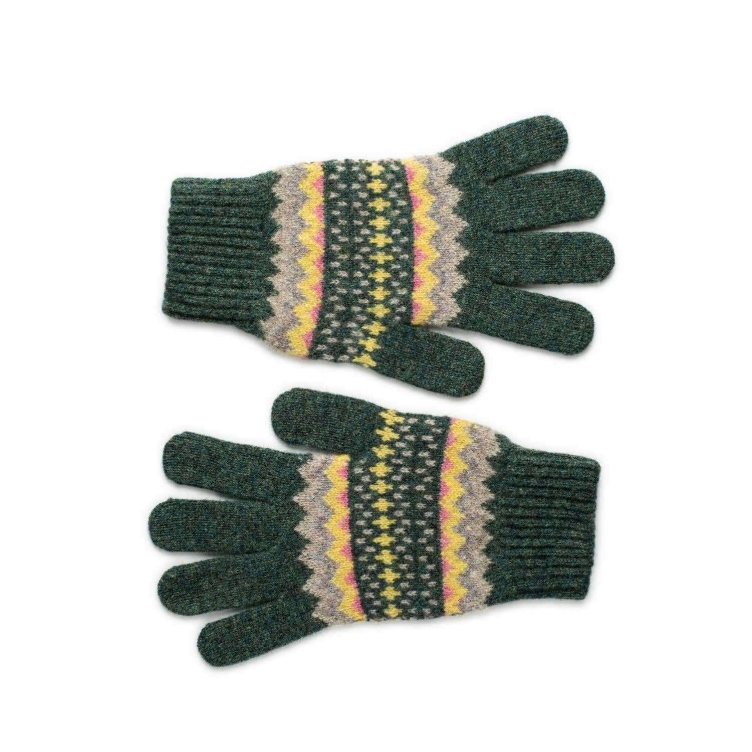 Pure Lambswool Ladies Gloves - Patterned Christmas Gloves - Green