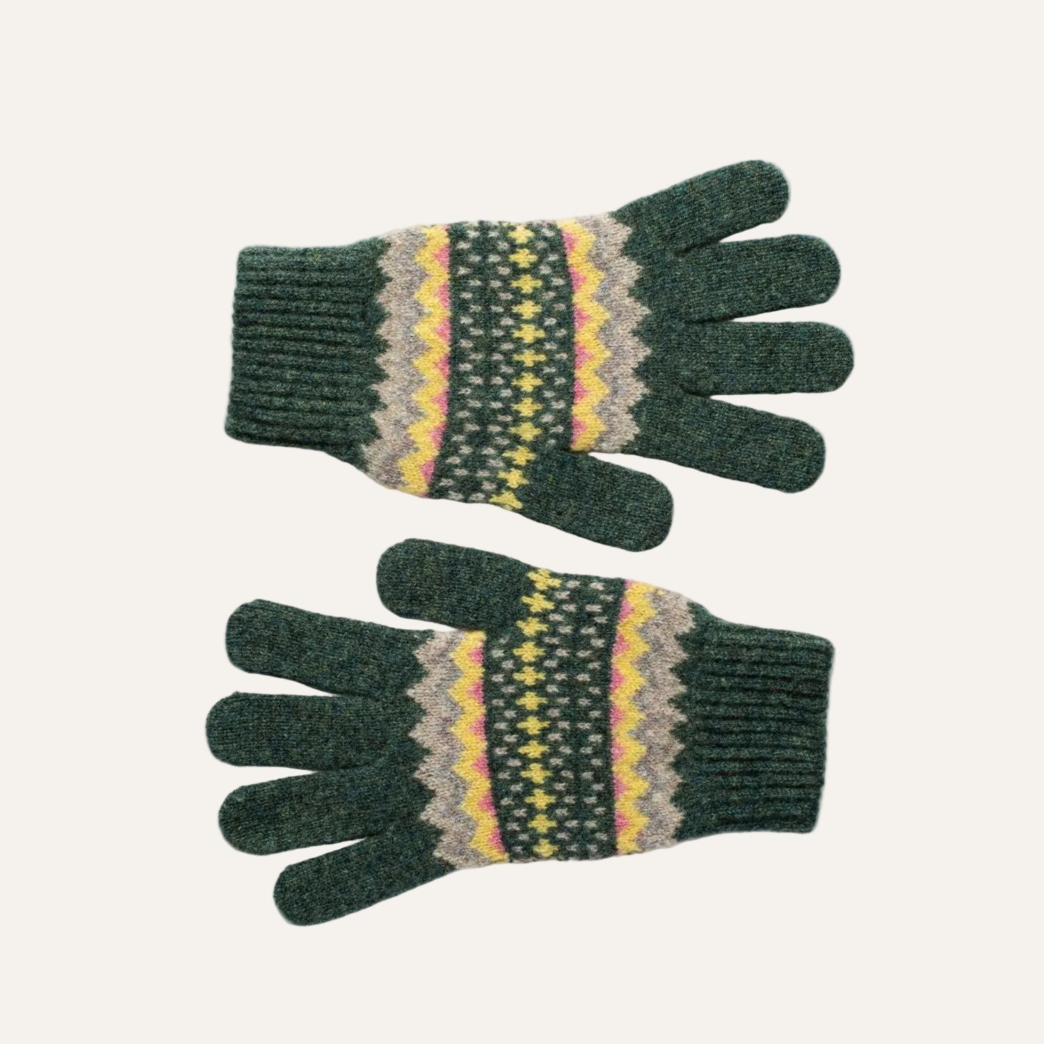 Pure Lambswool Ladies Gloves - Patterned Christmas Gloves - Green