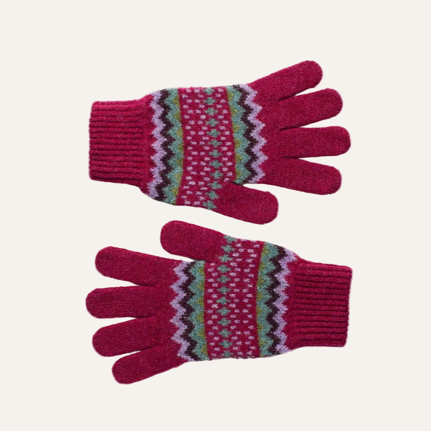 Pure Lambswool Ladies Gloves - Patterned Christmas Gloves - Pink