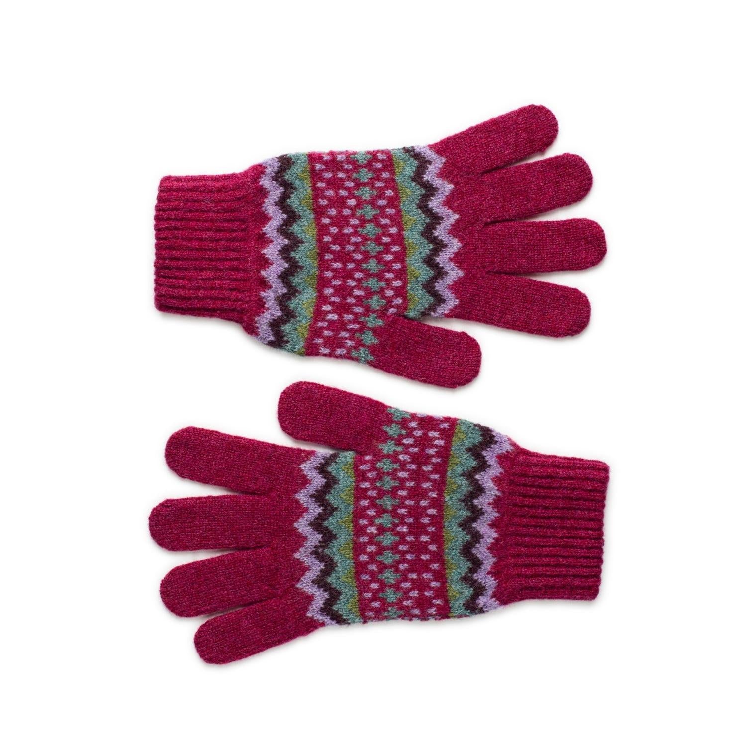 Fairisle Patterned Christmas Ladies Scarf Gloves and Beret Set - Pure Lambswool - Pink Gloves