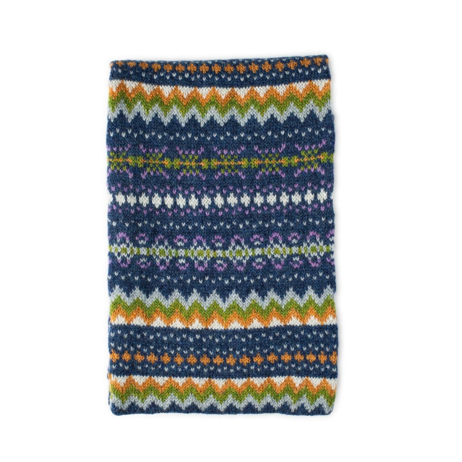 Christmas scarf - Blue yellow white patterned ladies Scarf - Pure Lambswool