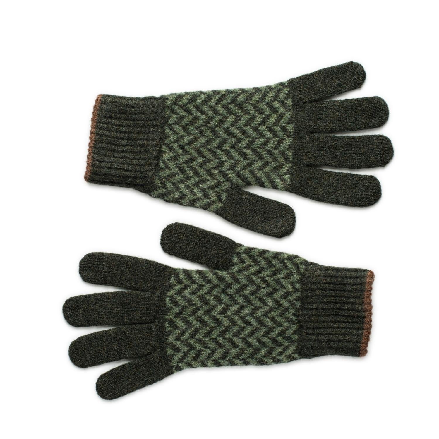 Ehically Sourced Mens Pure Wool Gloves | Green Herringbone | The Cashmere Choice