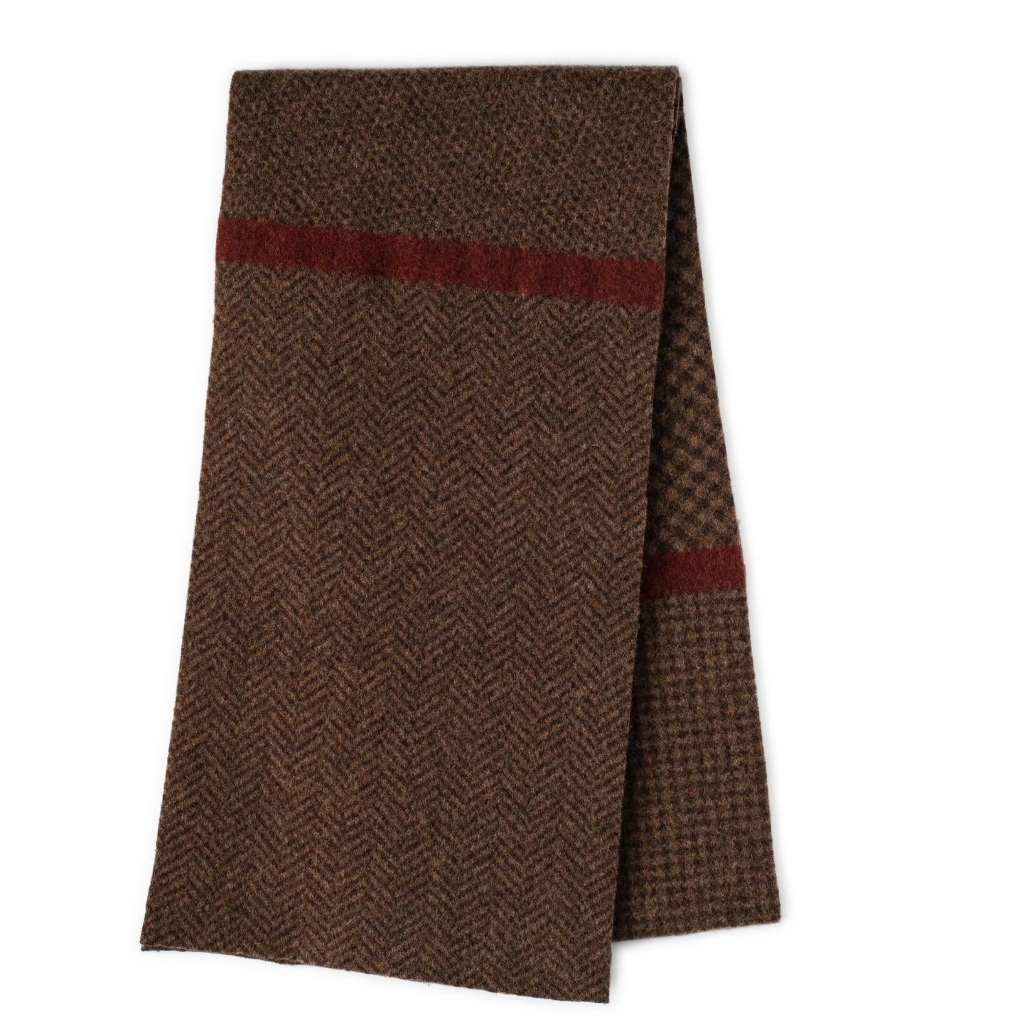 Ehically Sourced Mens Pure Wool Scarf | Chocolate Brown Herringbone | The Cashmere Choice