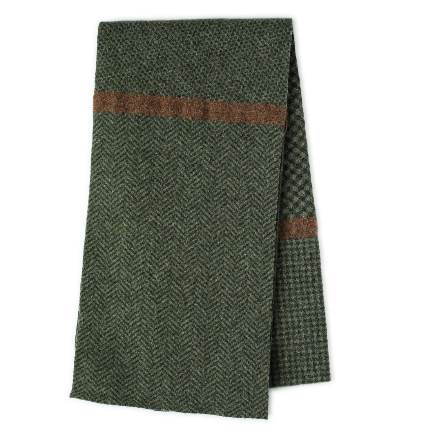 Ehically Sourced Mens Pure Wool Scarf | Green Herringbone | The Cashmere Choice