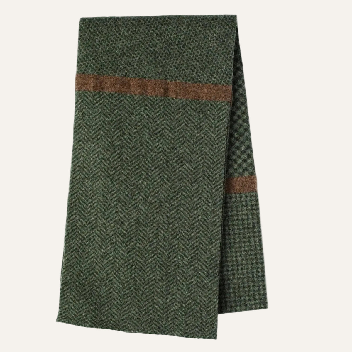Ehically Sourced Mens Pure Wool Scarf | Green Herringbone | The Cashmere Choice