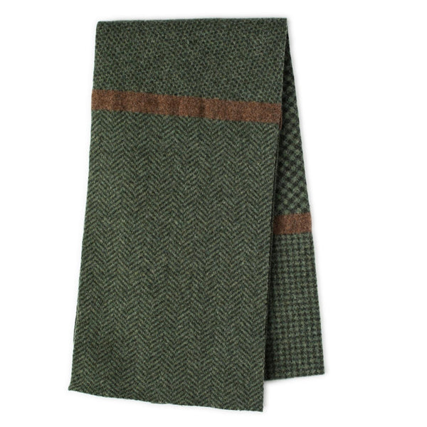 Ehically Sourced Mens Pure Wool Scarf | Green Herringbone | The Cashmere Choice