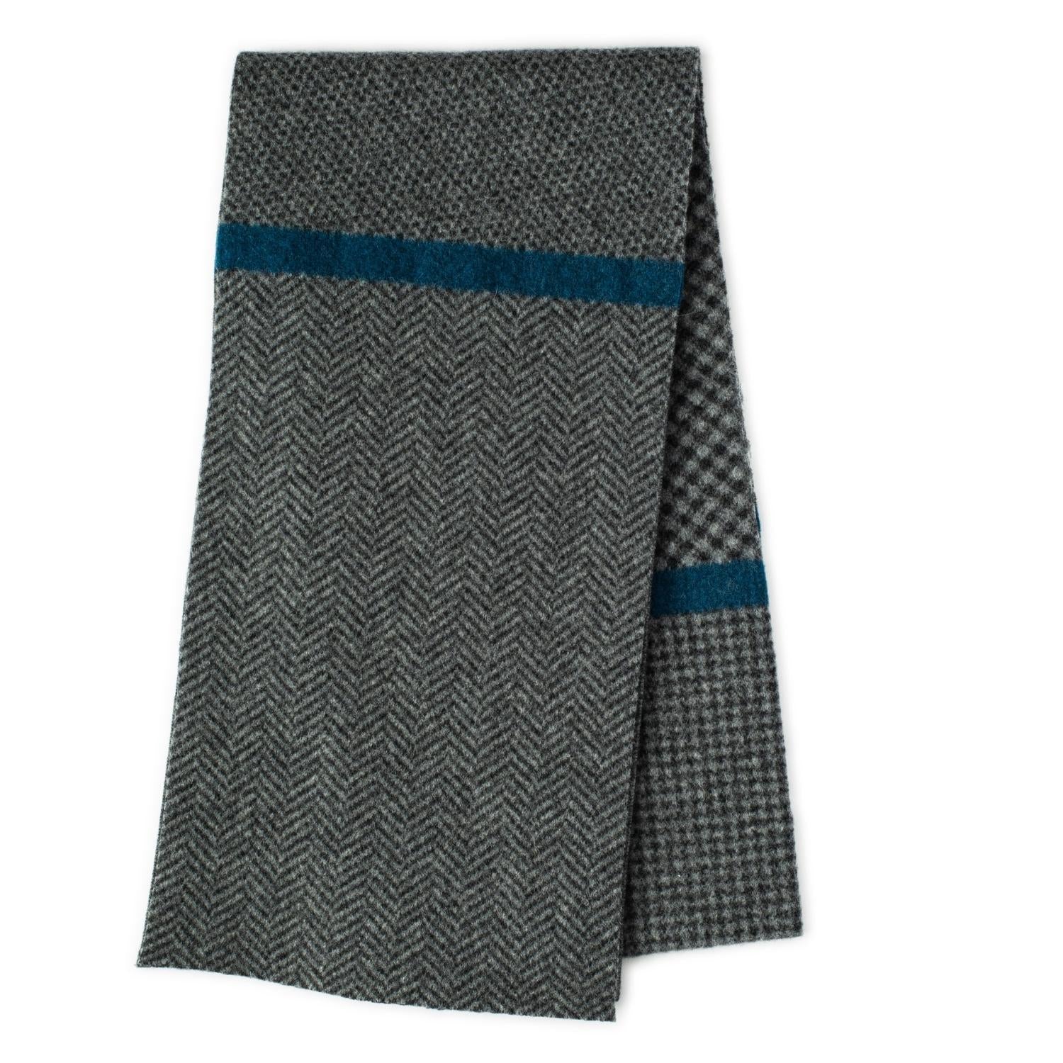 Ehically Sourced Mens Pure Wool Scarf | Grey Herringbone | The Cashmere Choice