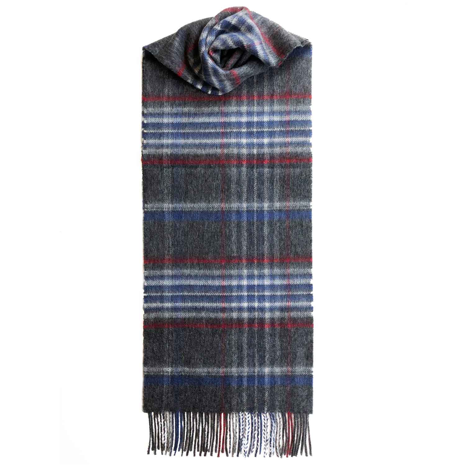 Checked Cashmere Scarf With Fringes Lomond Cashmere | Grey Red