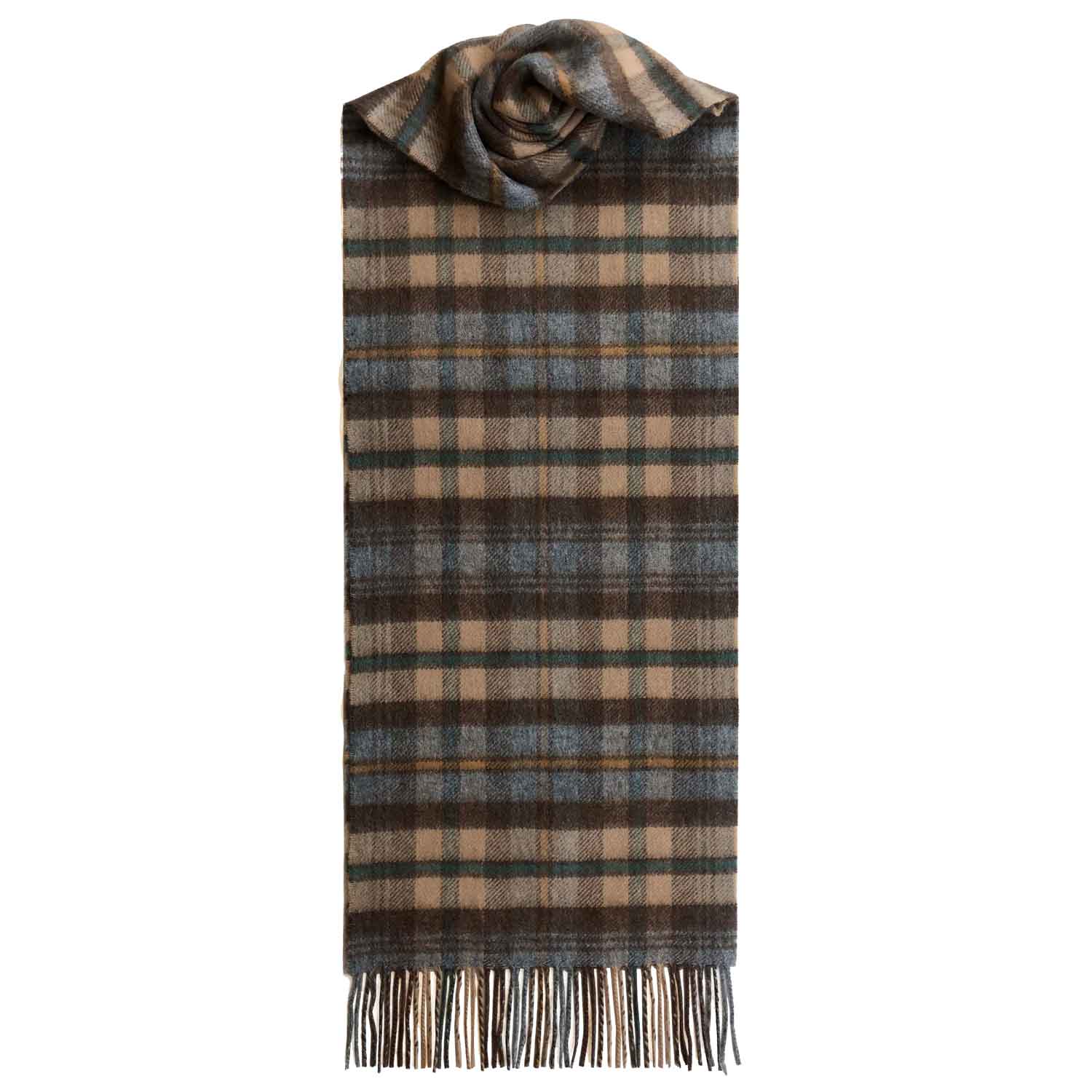 Checked Cashmere Scarf With Fringes | Brown Grey