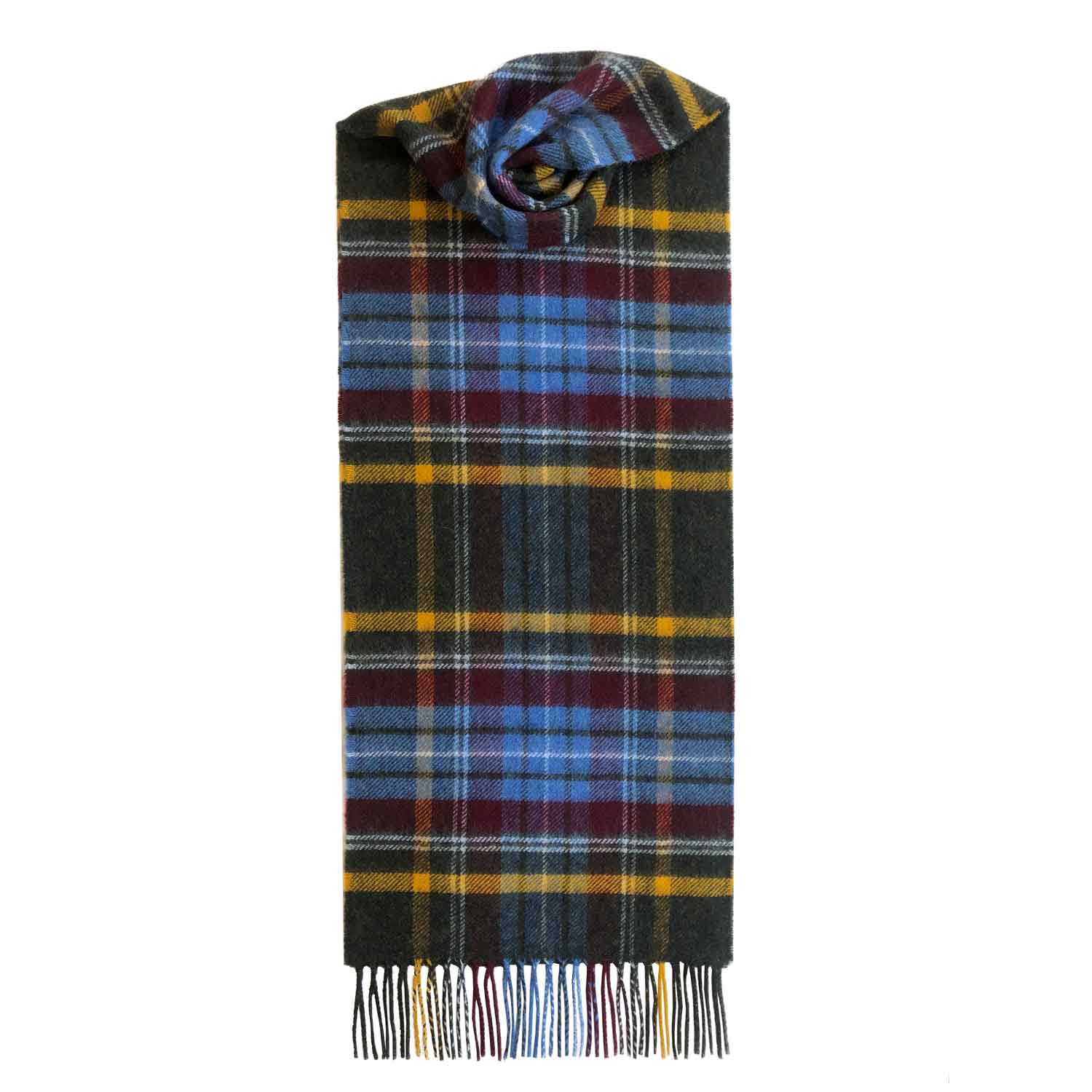 Checked Cashmere Scarf With Fringes | Brown yellow blue