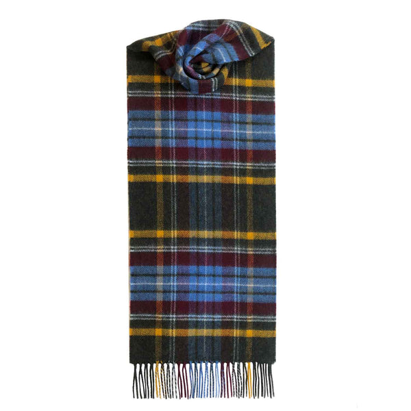 Checked Cashmere Scarf With Fringes | Brown yellow blue