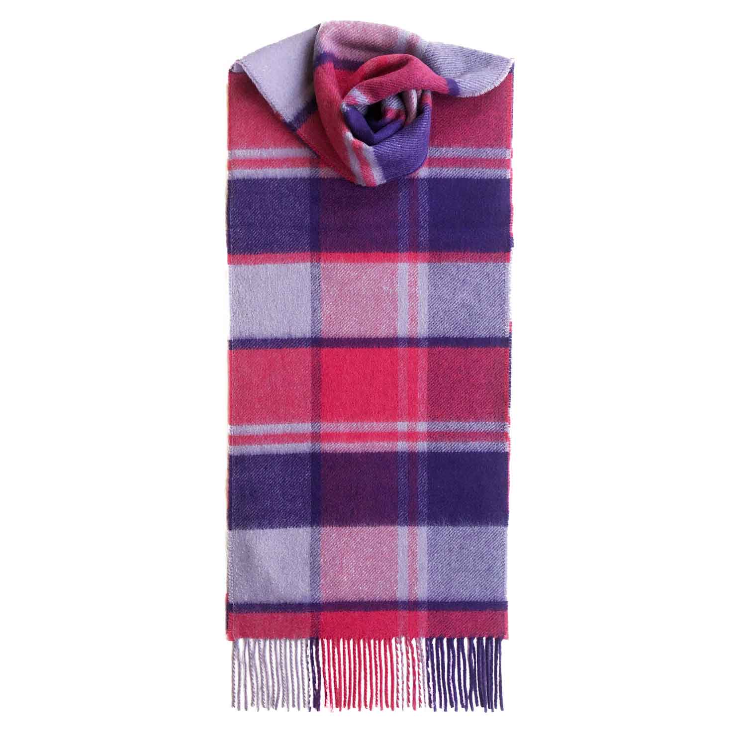 Checked Cashmere Scarf in pink and purple | Ladies cashmere scarf