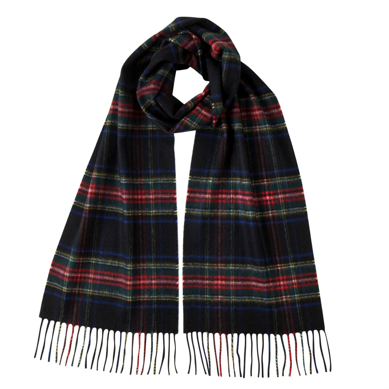 Tartan Cashmere Scarf Black_Stewart