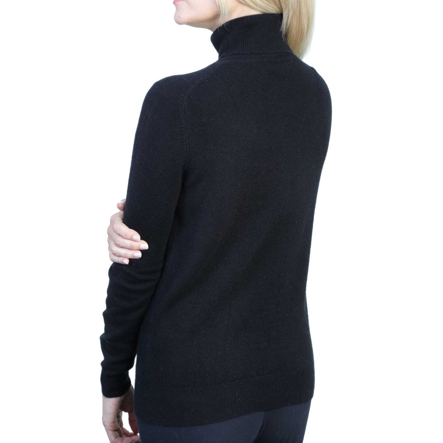 Women's Cashmere Roll Neck Jumper | Black | Back View