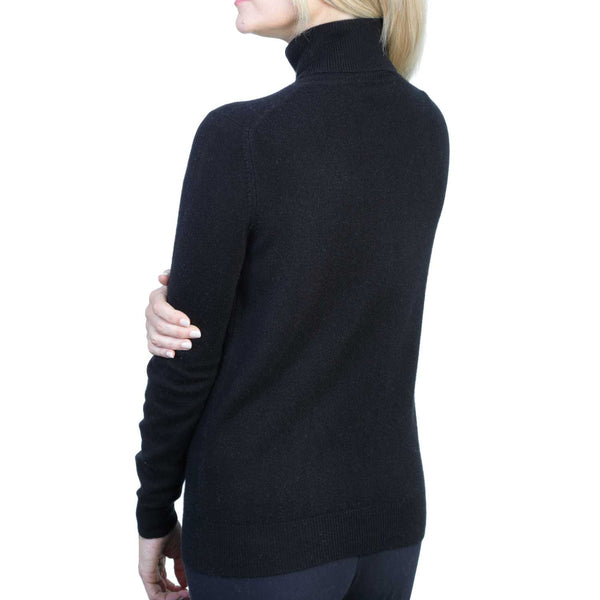 Women's Cashmere Roll Neck Jumper | Black | Back View