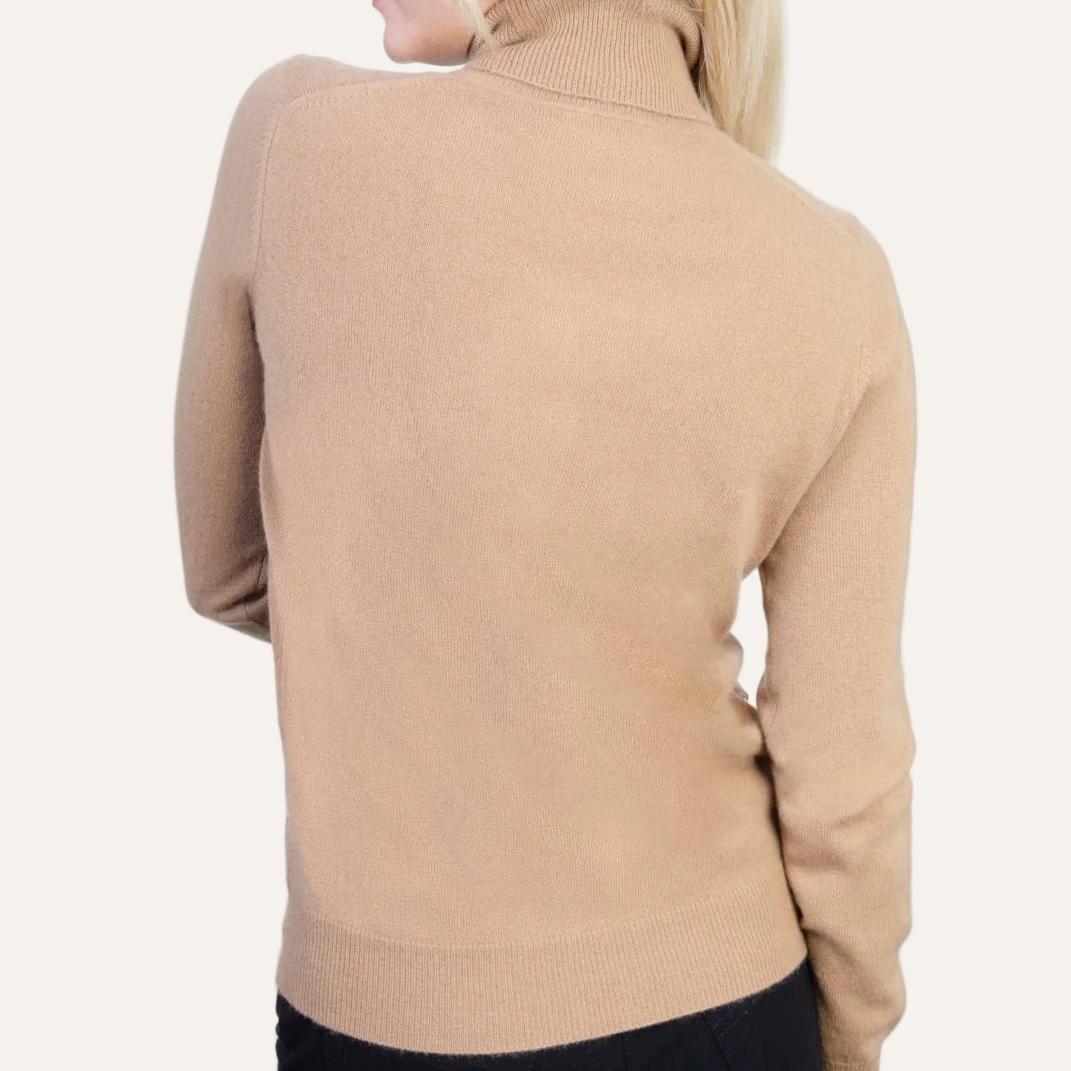 Ladies Beige Camel Cashmere Polo Neck Sweater | Back | Shop at The Cashmere Choice | London