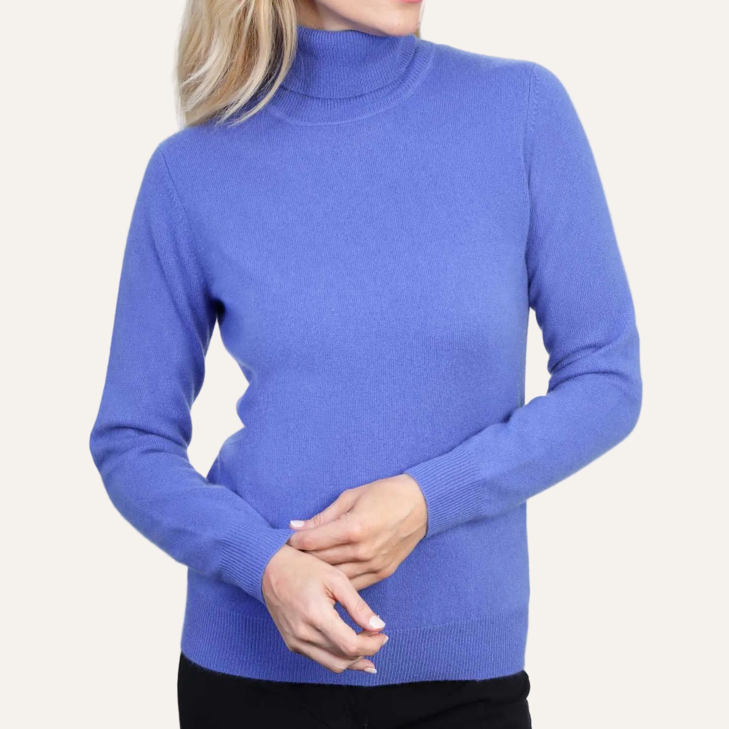 Women's Cashmere Roll Neck Jumper | Cornflower Blue | Front View