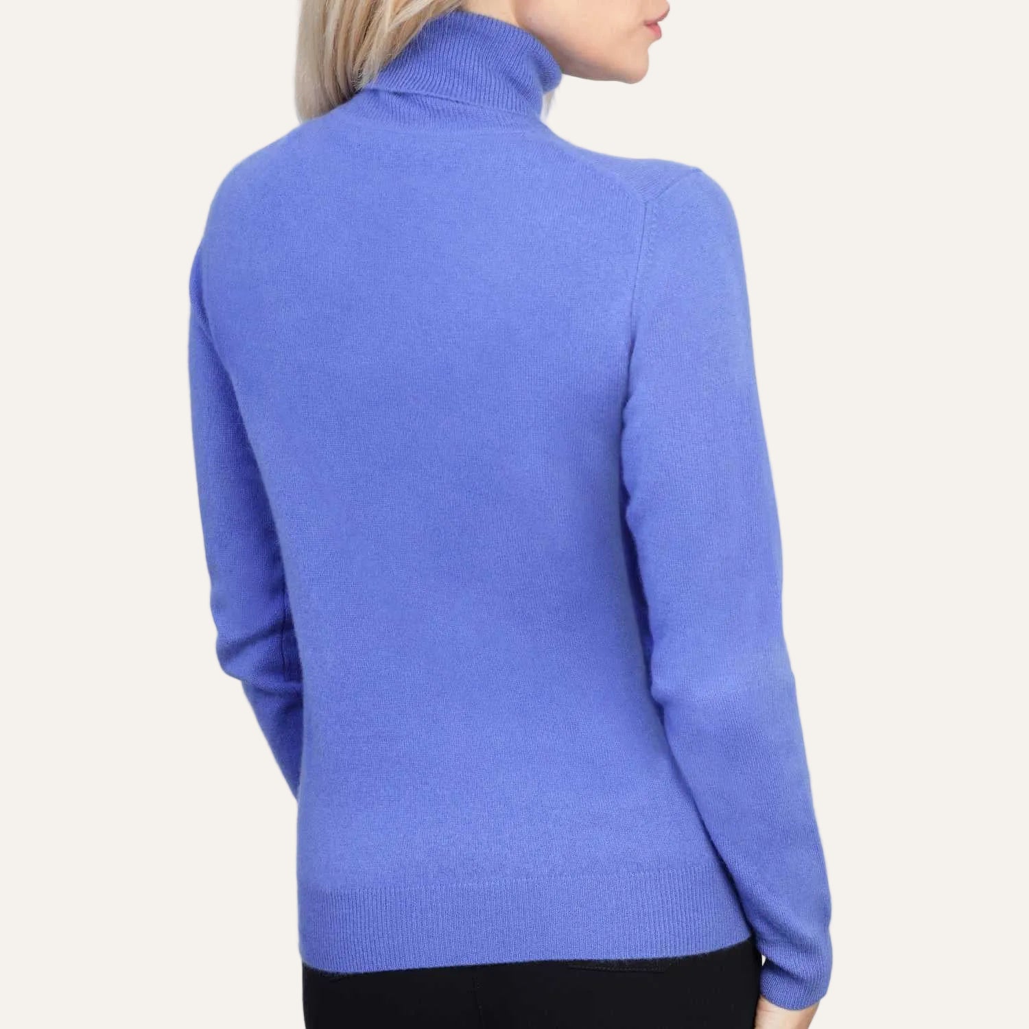 Women's Cashmere Roll Neck Jumper | Cornflower Blue | Back View