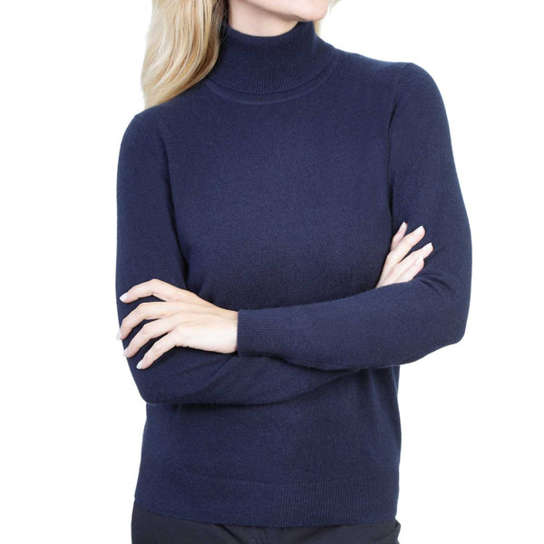 Women's Cashmere Roll Neck Jumper | Navy Blue | Front View