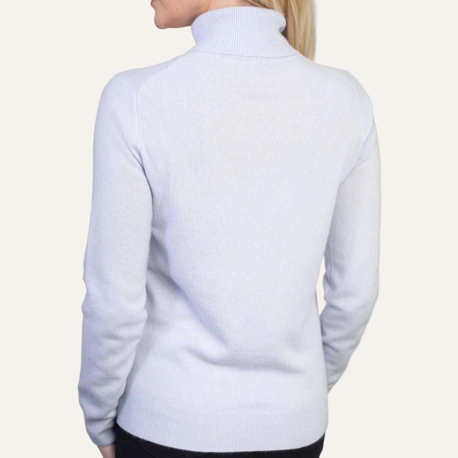 Ladies Pale Blue Cashmere Polo Neck Sweater | Back | Shop at The Cashmere Choice | London