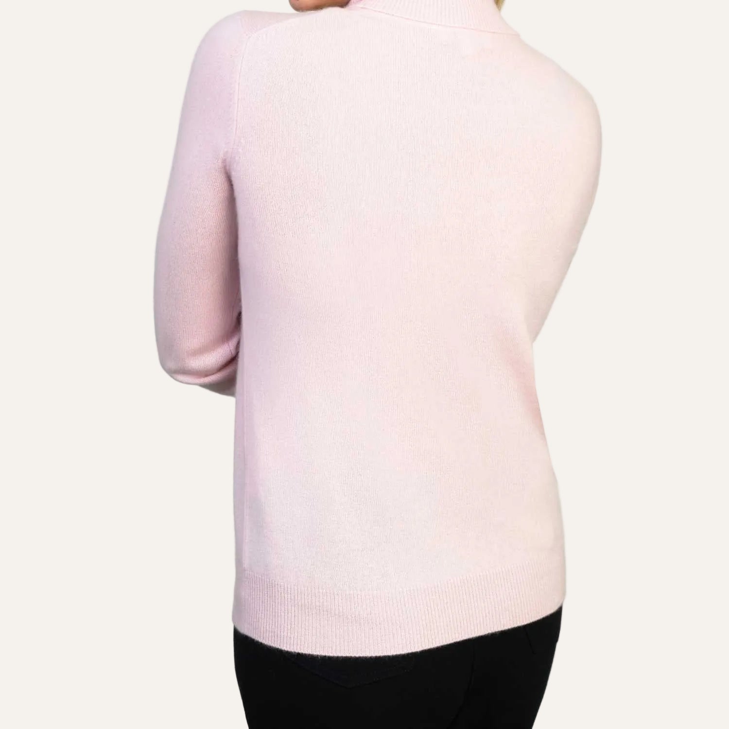 Ladies Pink Cashmere Polo Neck Sweater | Back | Shop at The Cashmere Choice | London