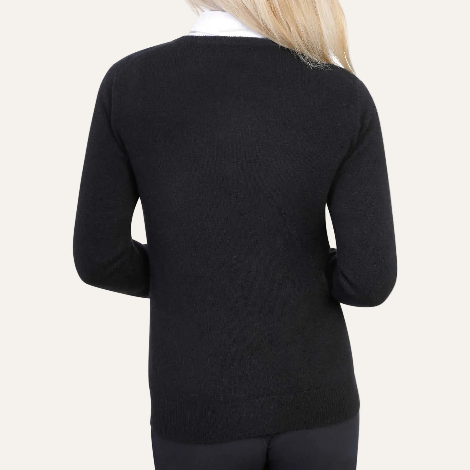 Ladies Black Cashmere Round Neck Jumper | Back | Shop at The Cashmere Choice | London