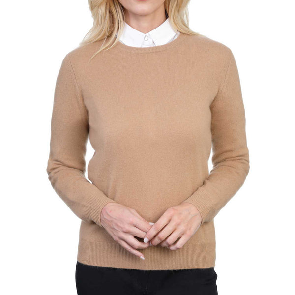 Ladies Camel Beige Cashmere Round Neck Jumper | Front | Shop at The Cashmere Choice | London