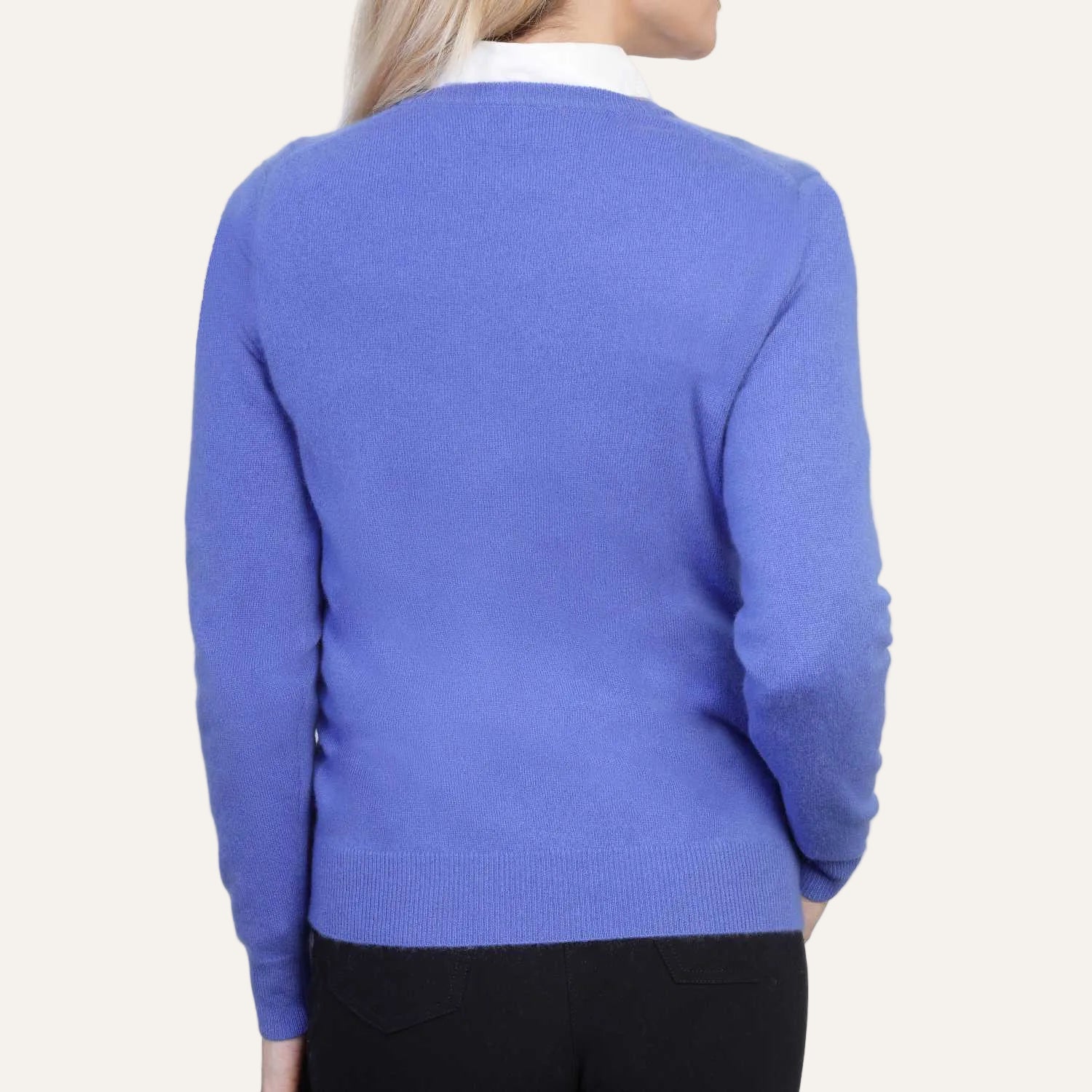 Ladies Cornflower Blue Cashmere Round Neck Jumper | Back | Shop at The Cashmere Choice | London