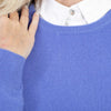 Ladies Cornflower Blue Cashmere Round Neck Jumper | Close up | Shop at The Cashmere Choice | London