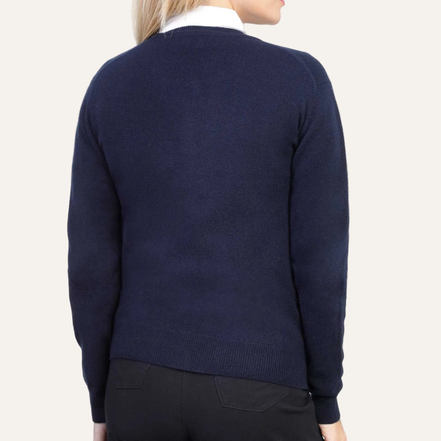 Ladies Navy Blue Cashmere Round Neck Jumper | Back | Shop at The Cashmere Choice | London