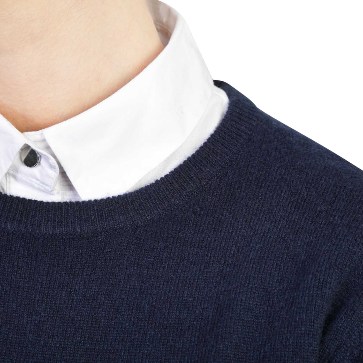 Ladies Navy Blue Cashmere Round Neck Jumper | Close up | Shop at The Cashmere Choice | London