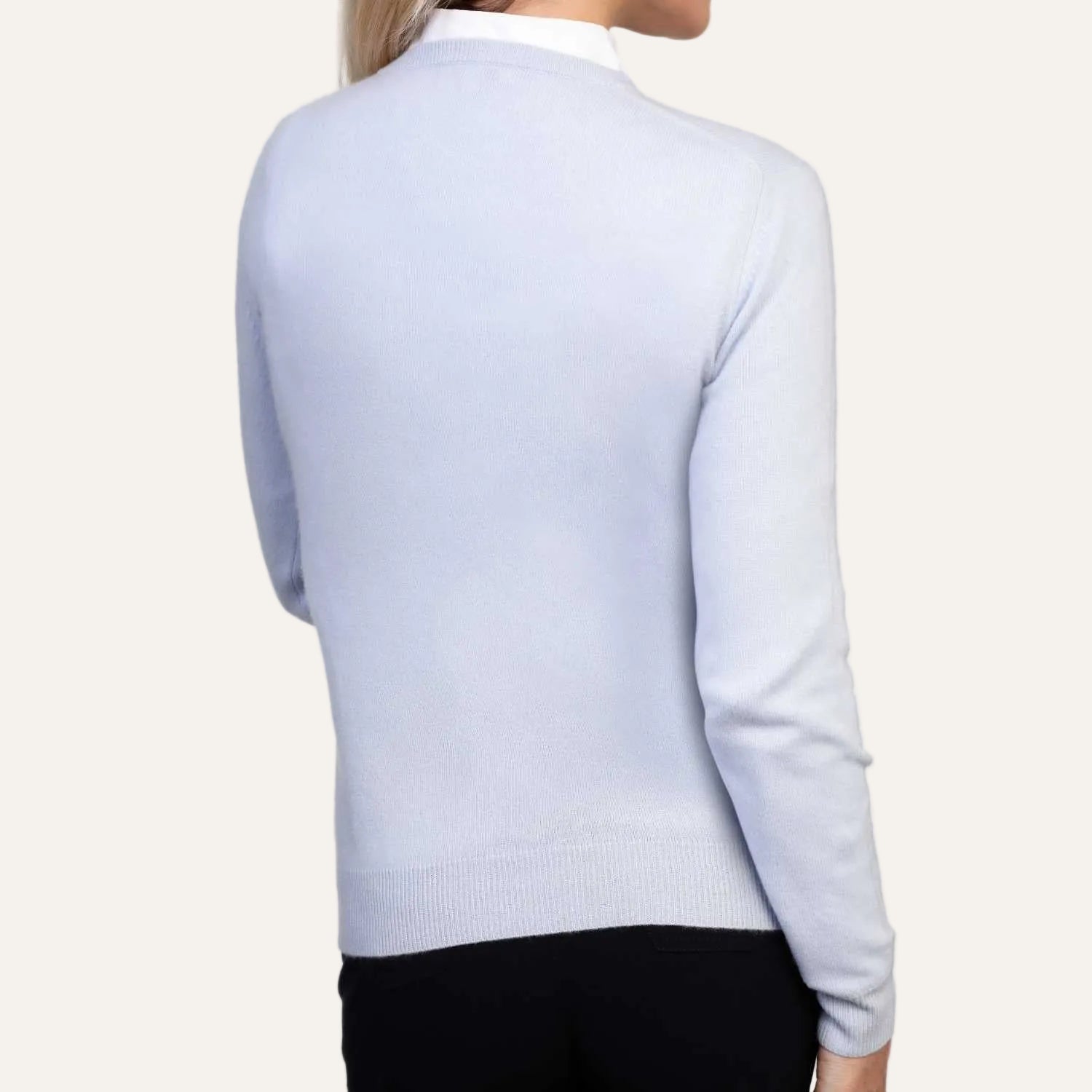 Ladies Pale Blue Cashmere Round Neck Jumper | Back | Shop at The Cashmere Choice | London